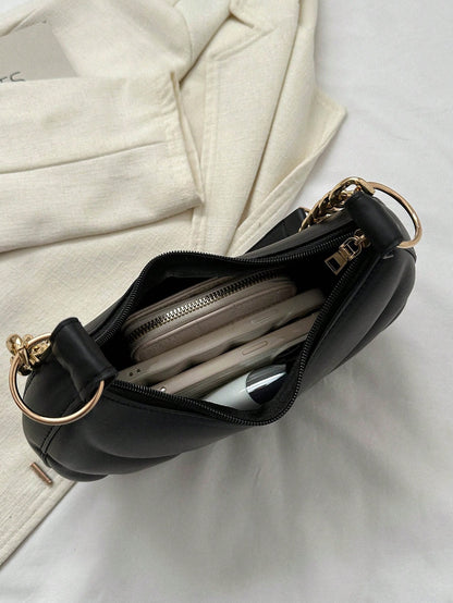 Hot Search Mini Crescent Handbag, 1 Piece, Solid Acrylic Chain Decoration, PU, Portable, Elegant Zipper Shoulder Bag Handbag Suitable For Girls To Travel And Daily Use