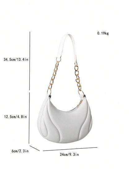 Hot Search Mini Crescent Handbag, 1 Piece, Solid Acrylic Chain Decoration, PU, Portable, Elegant Zipper Shoulder Bag Handbag Suitable For Girls To Travel And Daily Use