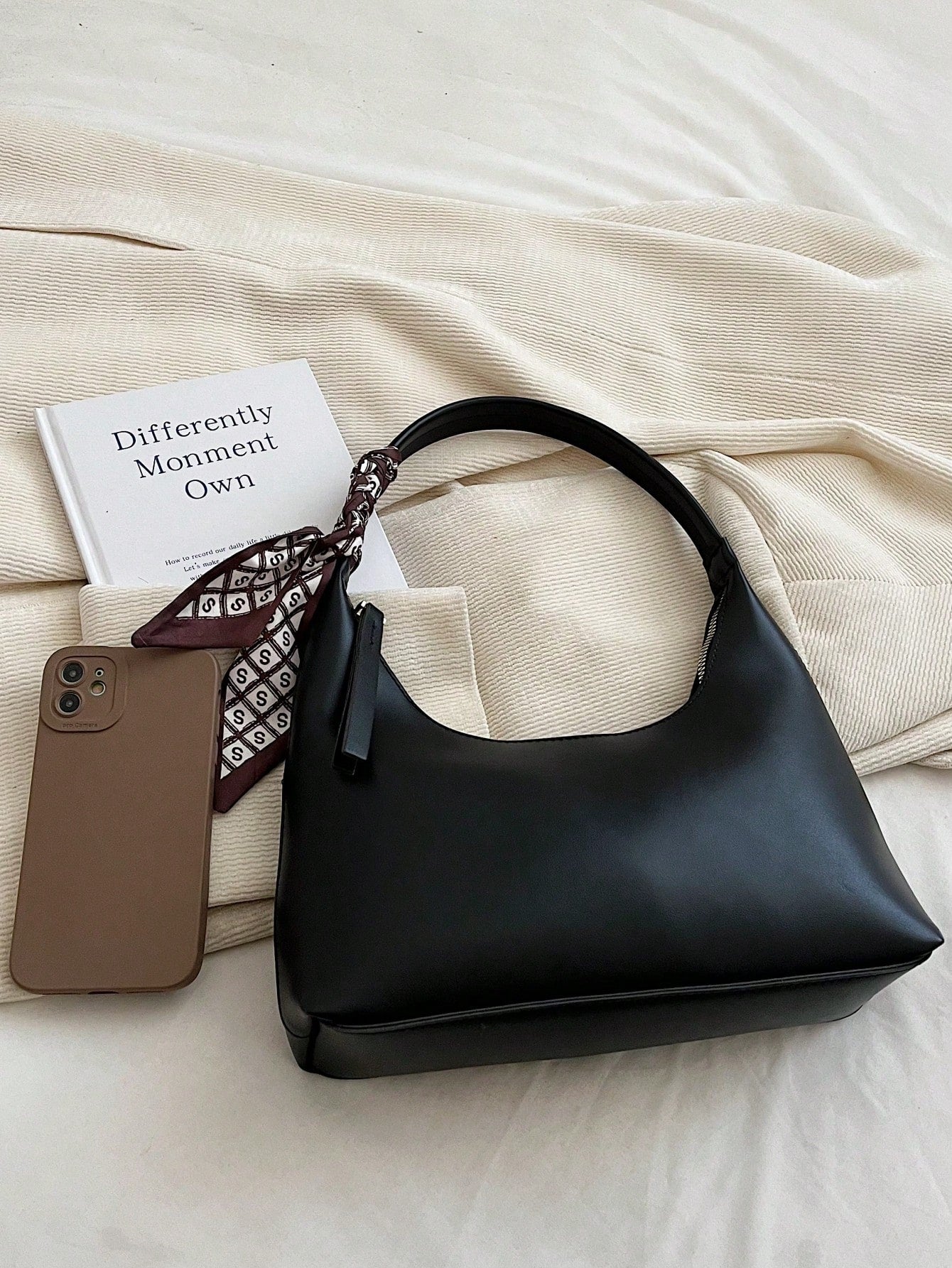 Minimalist Women's Shoulder Bag With Scarf