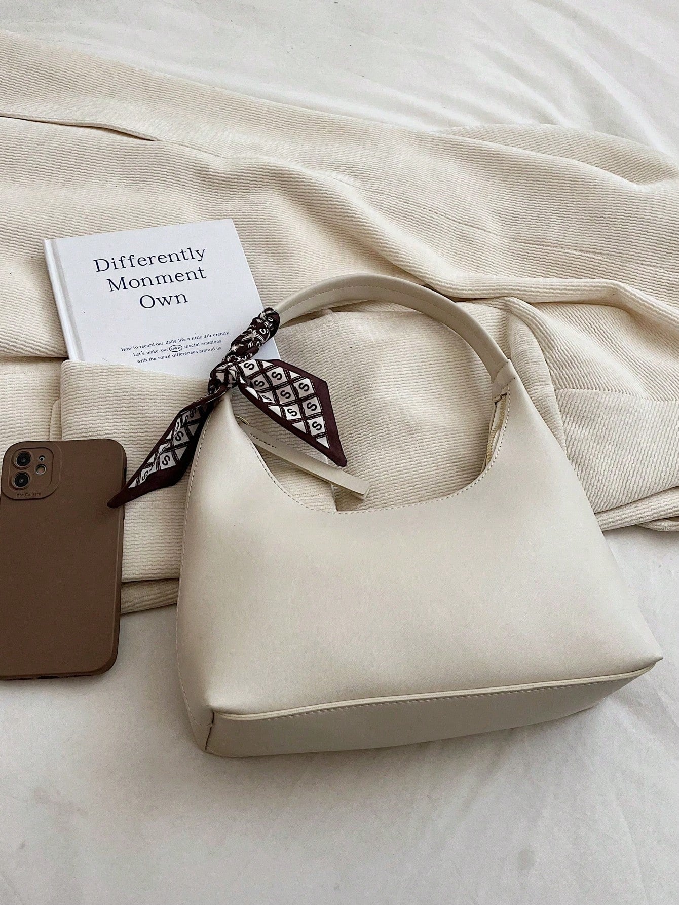 Minimalist Women's Shoulder Bag With Scarf