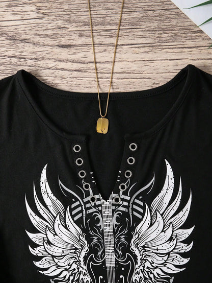 INAWLY Women'S Sleeveless Tank Top For Summer With Angel Wings & Guitar Print Graphic Tees Women Tops
