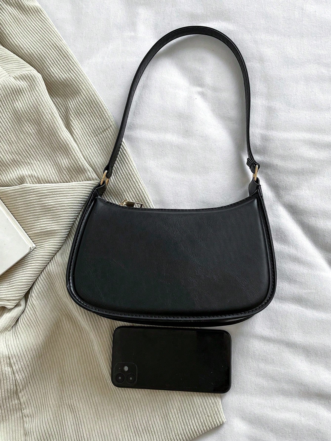 Solid Color Minimalist & Elegant Embossed Shoulder Bag