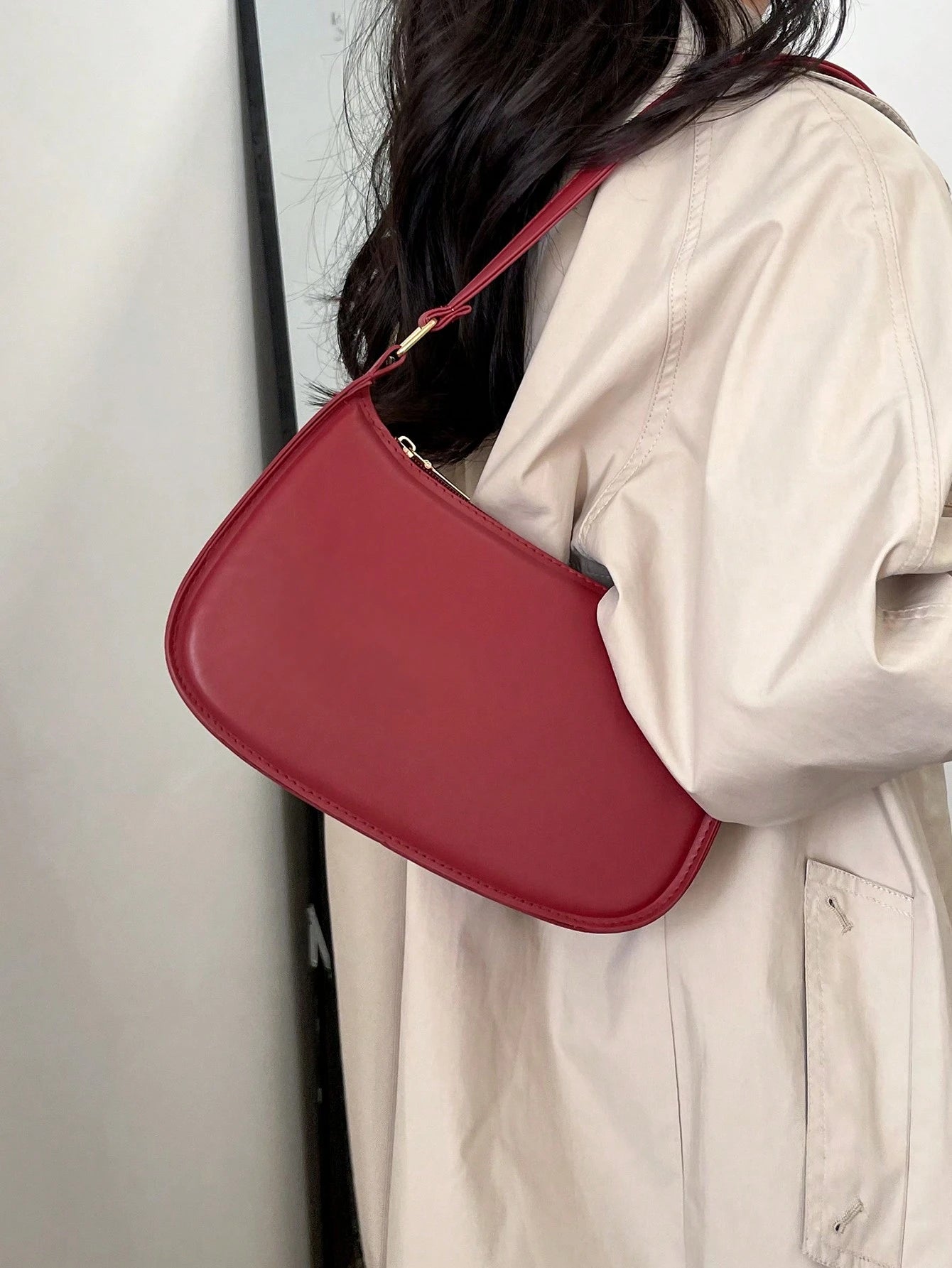 Solid Color Minimalist & Elegant Embossed Shoulder Bag