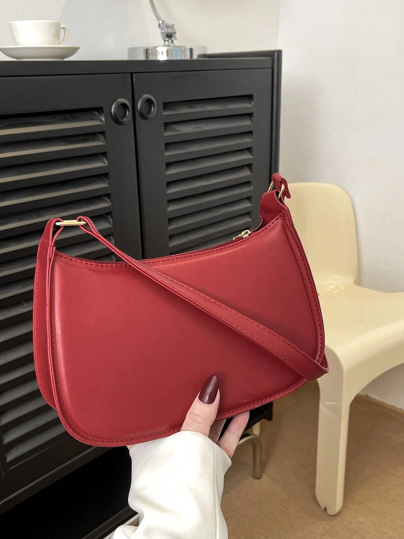 Solid Color Minimalist & Elegant Embossed Shoulder Bag