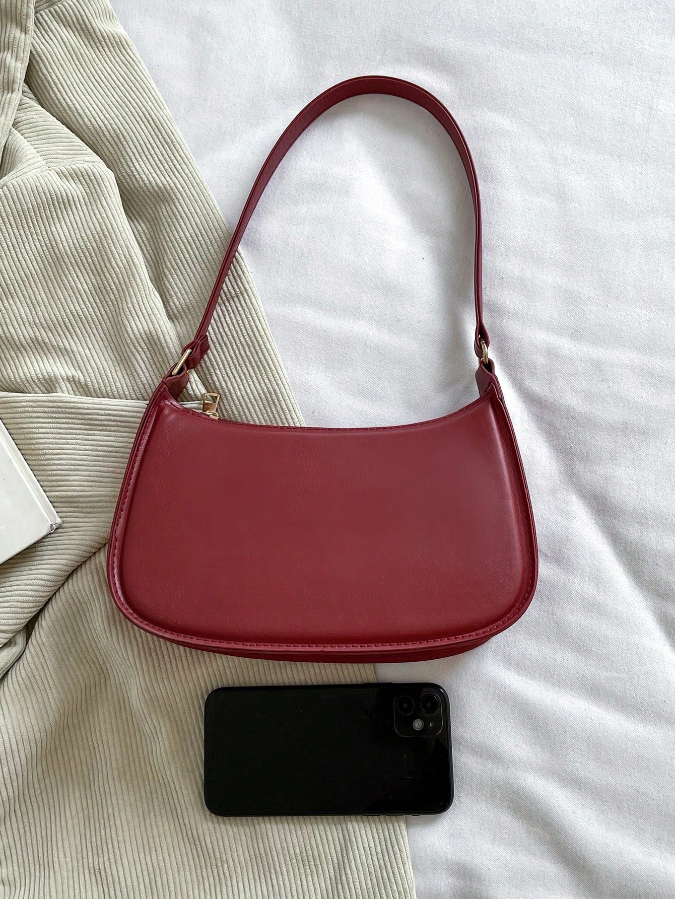 Solid Color Minimalist & Elegant Embossed Shoulder Bag