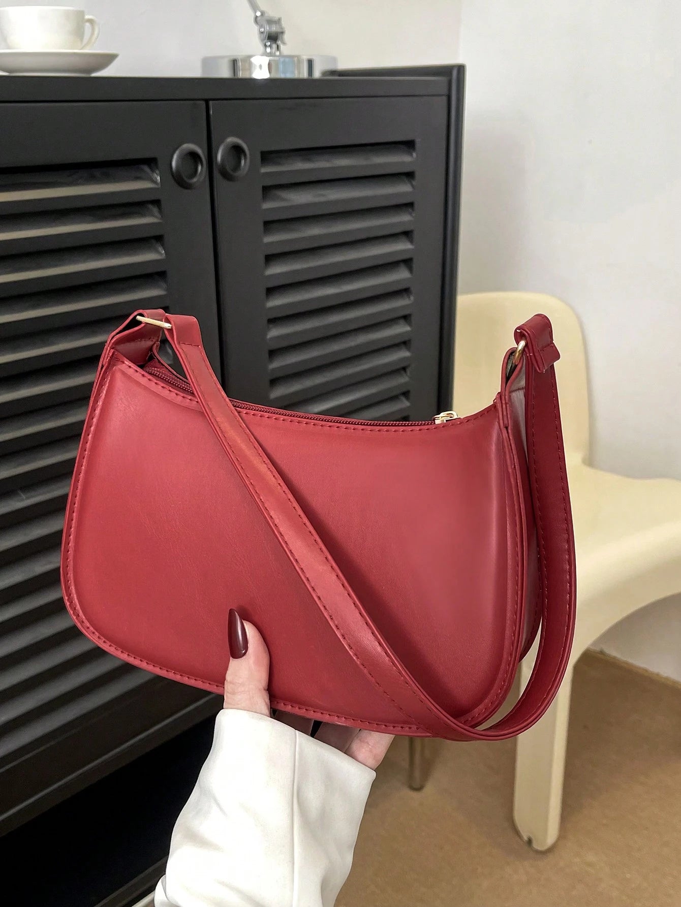 Solid Color Minimalist & Elegant Embossed Shoulder Bag
