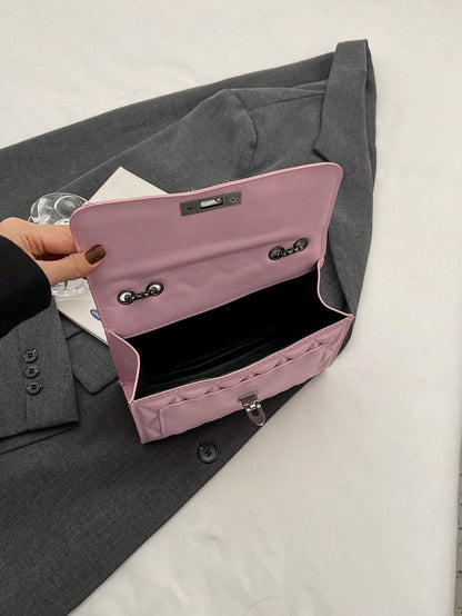 1pc Minimalist Fashion Indentation Diamond Shape Square Bag Lock Closure Flap Opening Metal Chain Shoulder Bag Suitable For Women's Daily Casual Use