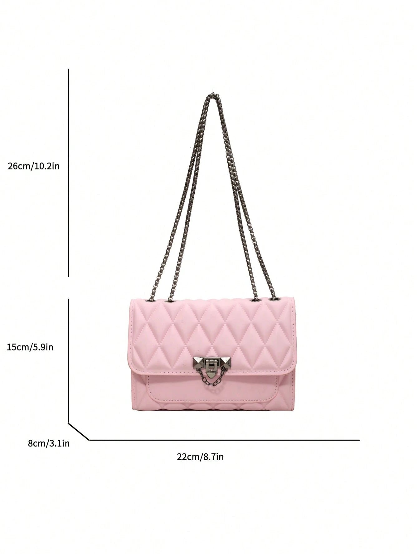 1pc Minimalist Fashion Indentation Diamond Shape Square Bag Lock Closure Flap Opening Metal Chain Shoulder Bag Suitable For Women's Daily Casual Use