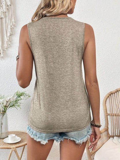 EMERY ROSE Summer V-Neck Contrast Guipure Lace Knitted Tank Top