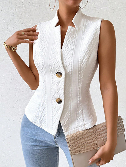 RosyDaze Solid Color Jacquard Suit Vest Jacket