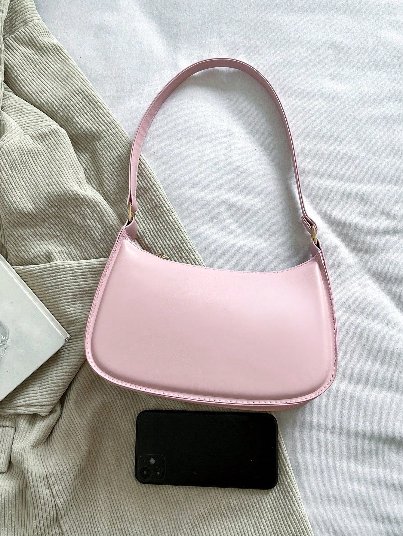 Solid Color Minimalist & Elegant Embossed Shoulder Bag