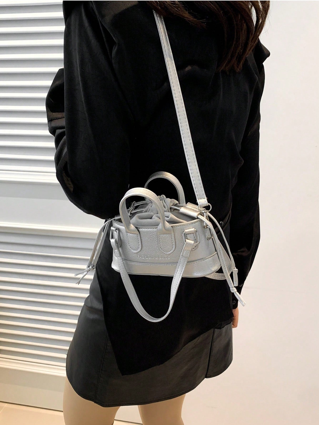 Crocodile Embossed Bucket Bag Mini Drawstring Design Funky