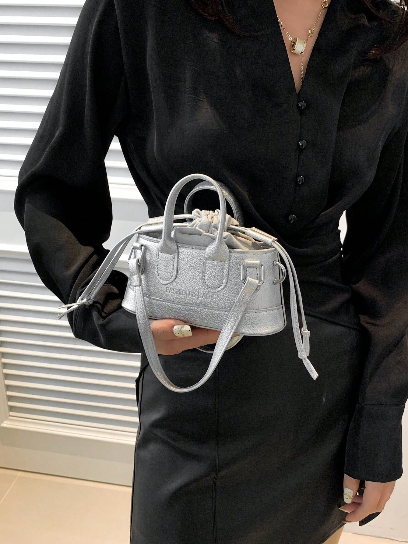 Crocodile Embossed Bucket Bag Mini Drawstring Design Funky