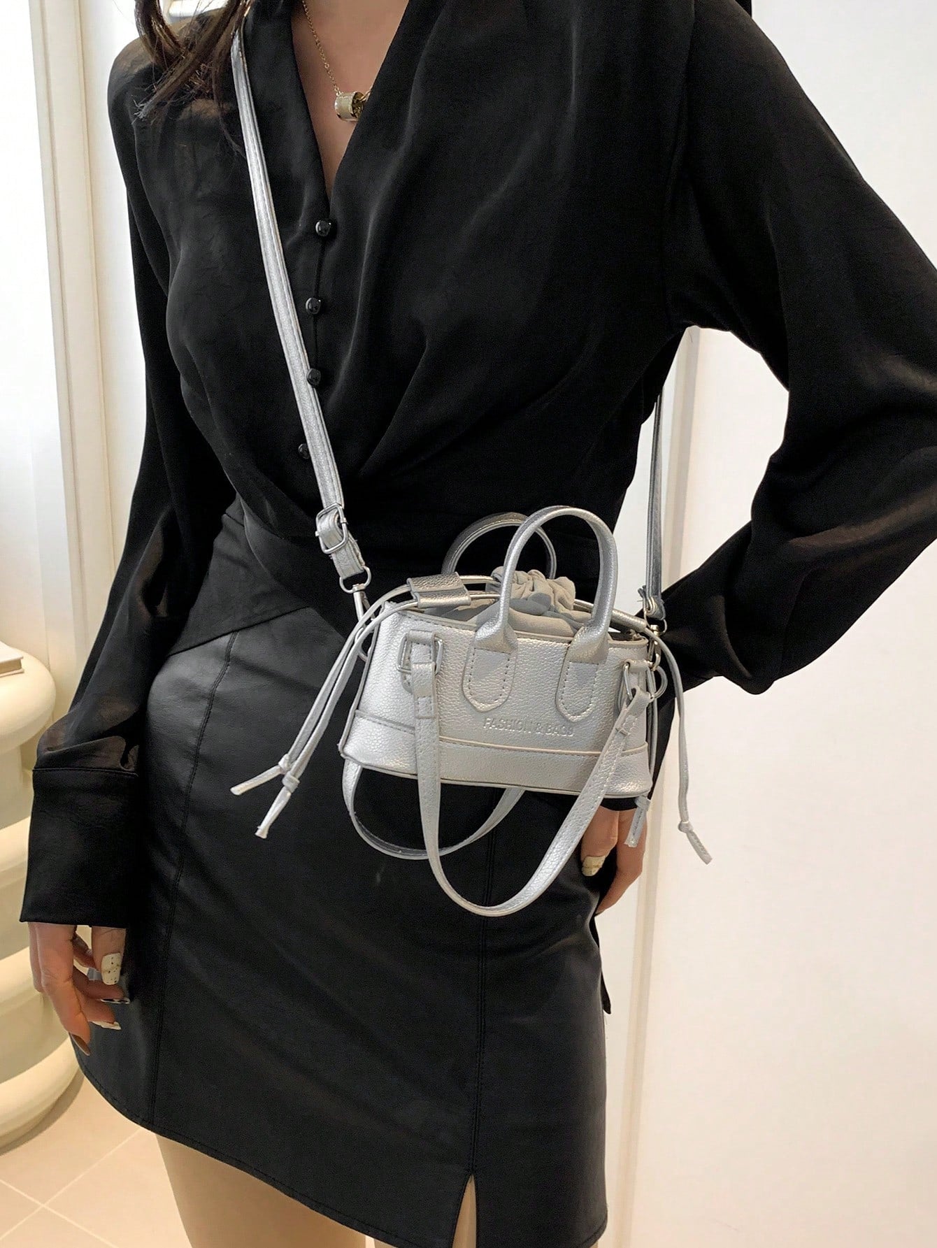 Crocodile Embossed Bucket Bag Mini Drawstring Design Funky