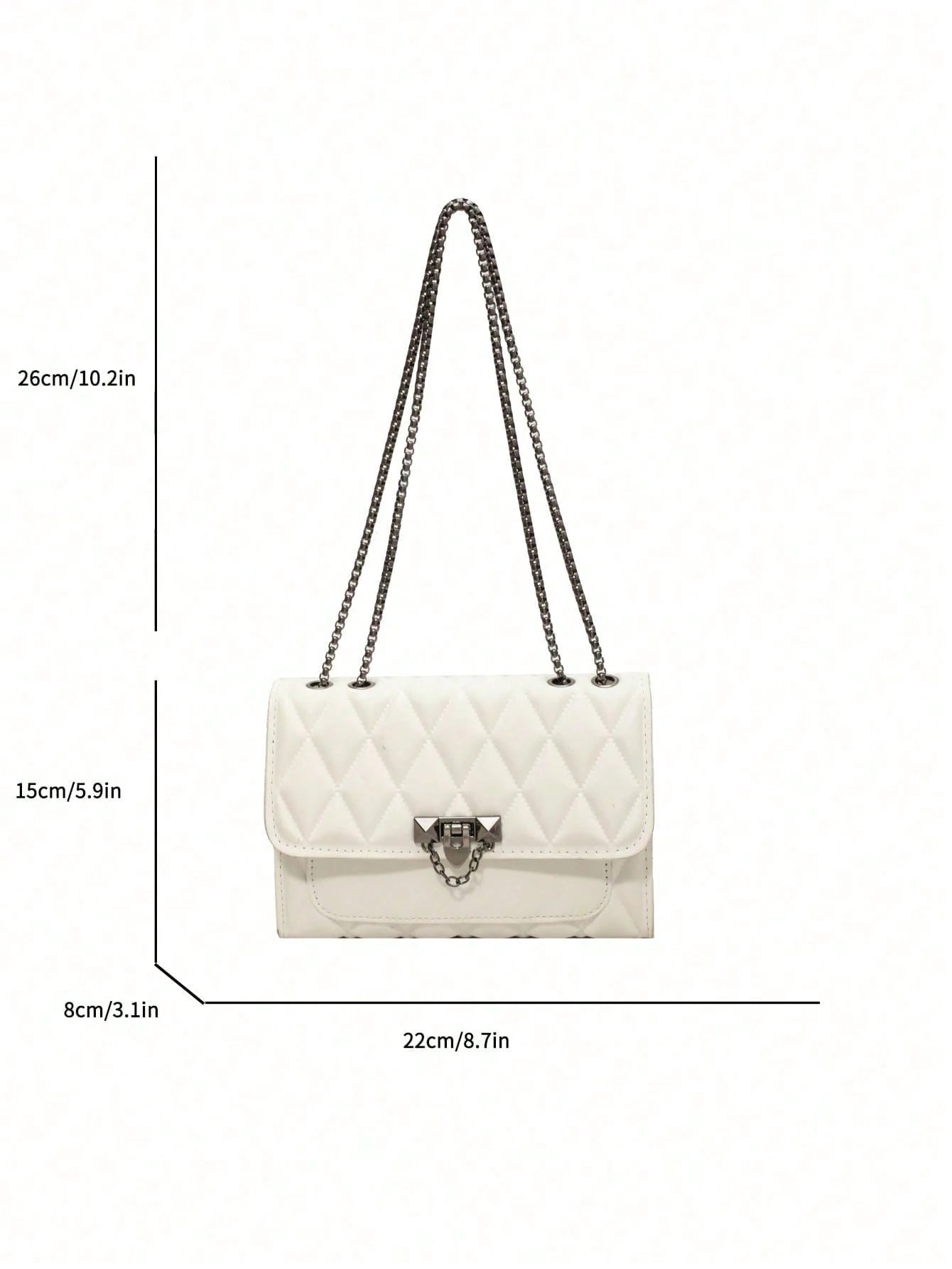 1pc Minimalist Fashion Indentation Diamond Shape Square Bag Lock Closure Flap Opening Metal Chain Shoulder Bag Suitable For Women's Daily Casual Use