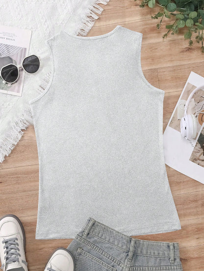 INAWLY Women's Metallic Button Decorated Tank Top For Summer