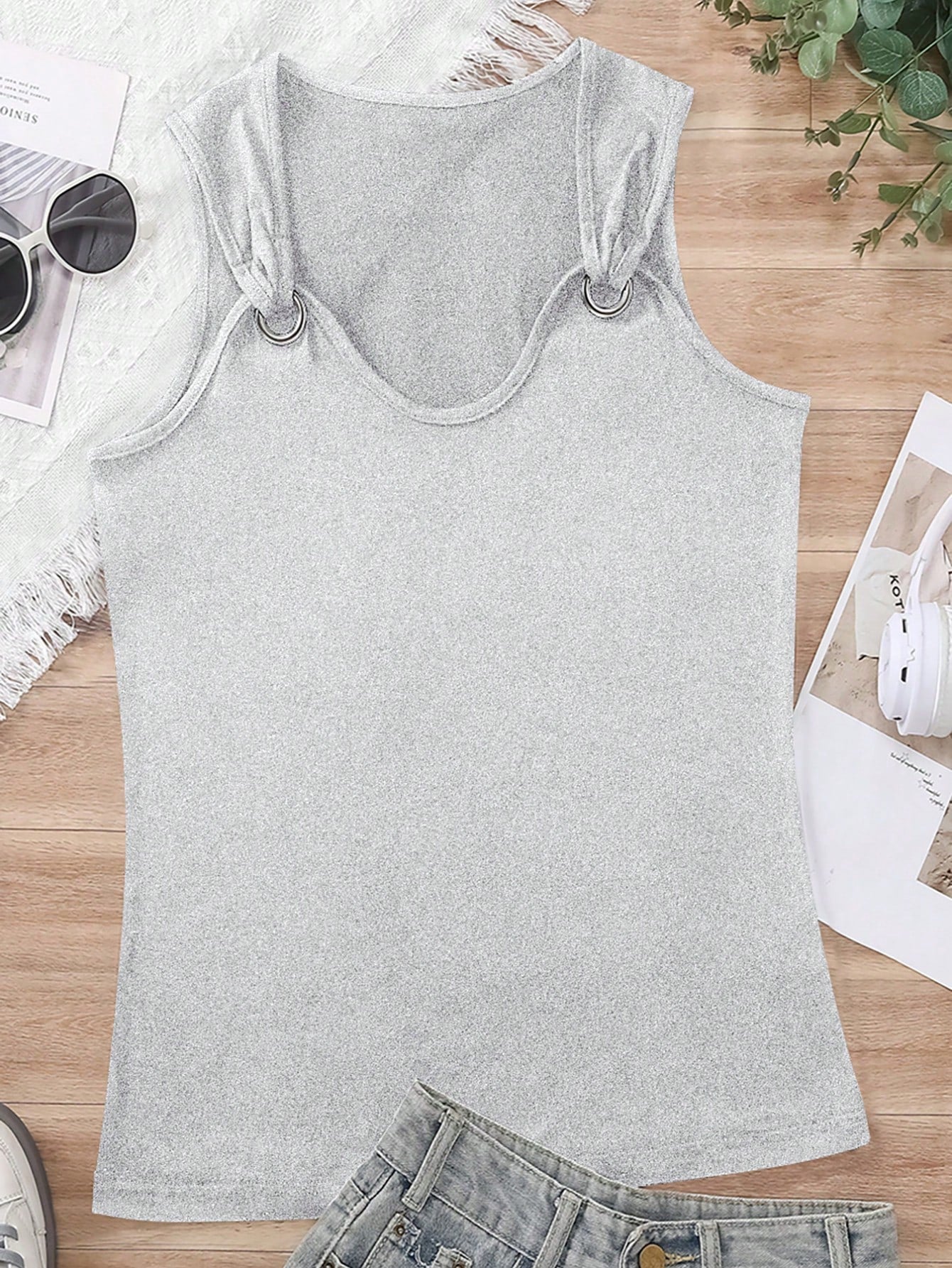 INAWLY Women's Metallic Button Decorated Tank Top For Summer