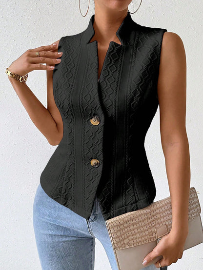 RosyDaze Solid Color Jacquard Suit Vest Jacket
