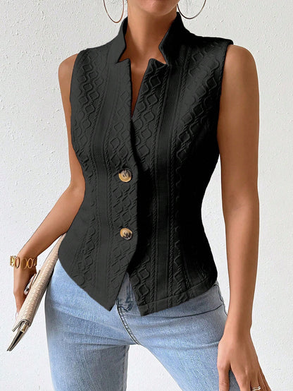 RosyDaze Solid Color Jacquard Suit Vest Jacket
