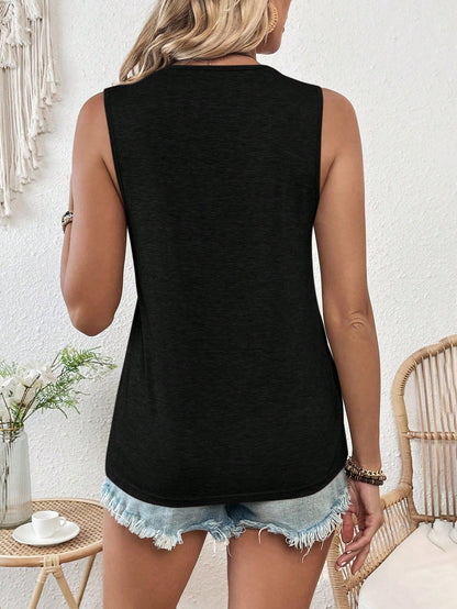 EMERY ROSE Summer V-Neck Contrast Guipure Lace Knitted Tank Top