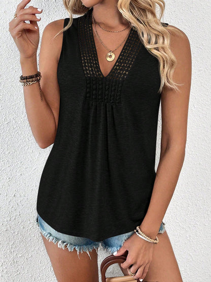 EMERY ROSE Summer V-Neck Contrast Guipure Lace Knitted Tank Top
