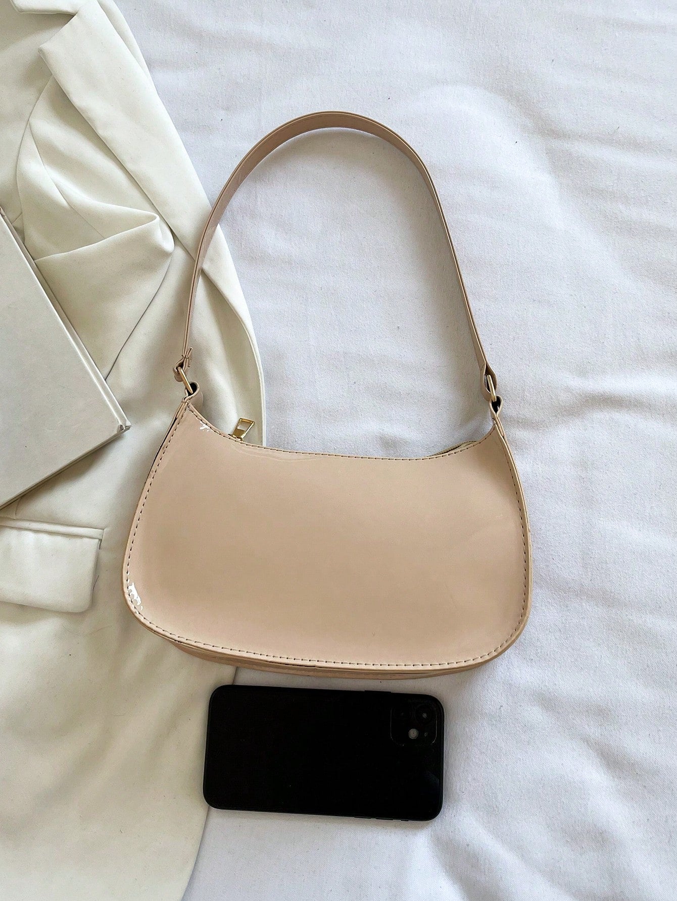 Solid Color Minimalist & Elegant Embossed Shoulder Bag