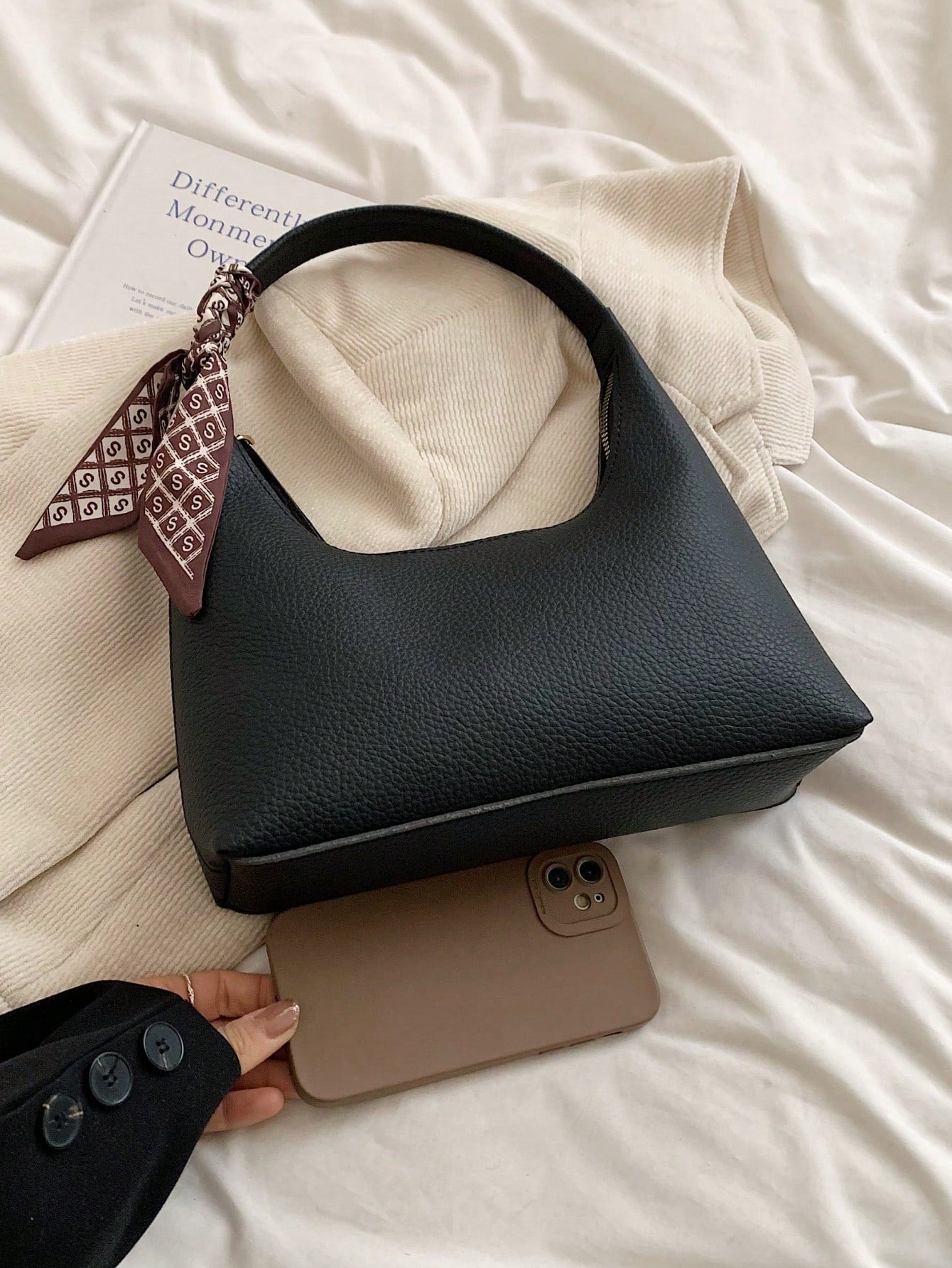 Minimalist Women's Shoulder Bag With Scarf