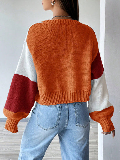 Flirla Colorblock Drop Shoulder Duster Cardigan,Long Sleeve Tops Fall Winter Cloth For Women