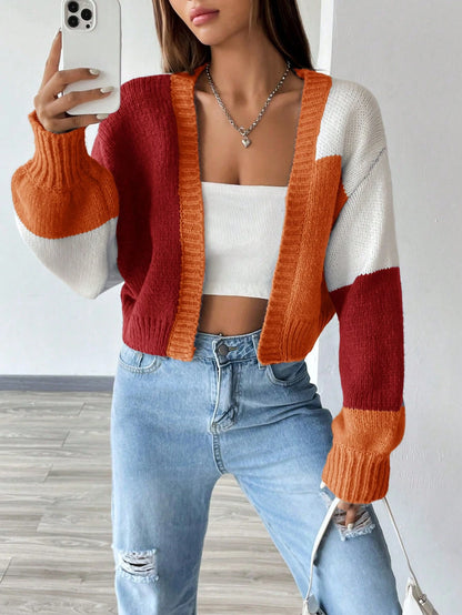 Flirla Colorblock Drop Shoulder Duster Cardigan,Long Sleeve Tops Fall Winter Cloth For Women
