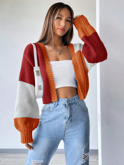 Flirla Colorblock Drop Shoulder Duster Cardigan,Long Sleeve Tops Fall Winter Cloth For Women