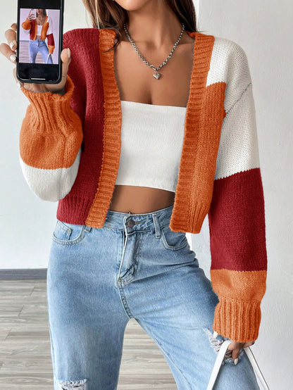 Flirla Colorblock Drop Shoulder Duster Cardigan,Long Sleeve Tops Fall Winter Cloth For Women