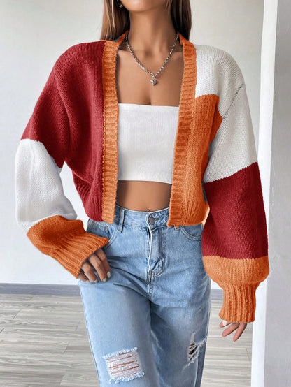 Flirla Colorblock Drop Shoulder Duster Cardigan,Long Sleeve Tops Fall Winter Cloth For Women