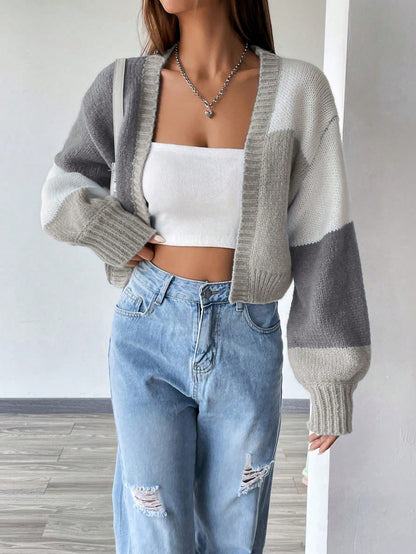 Flirla Colorblock Drop Shoulder Duster Cardigan,Long Sleeve Tops Fall Winter Cloth For Women