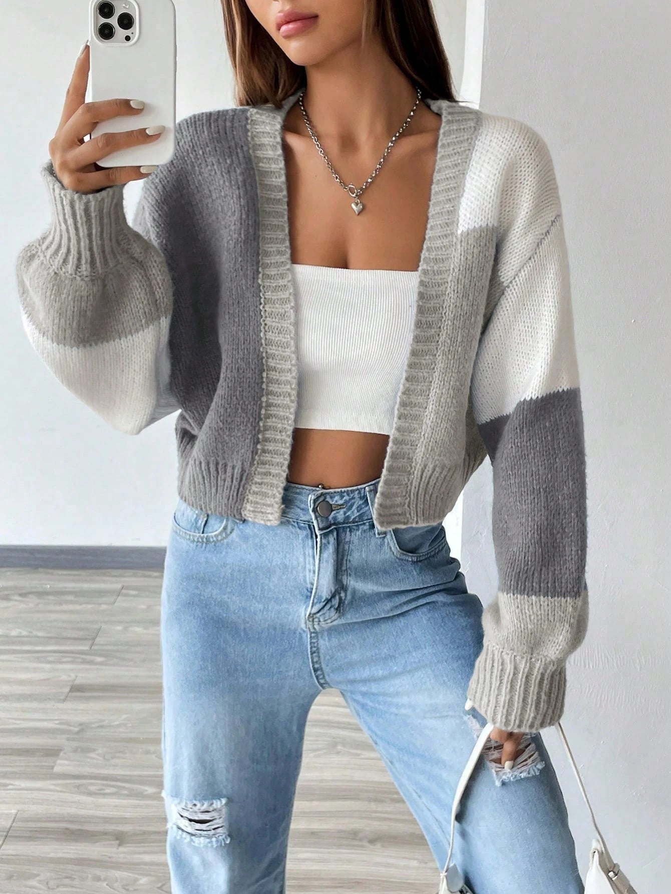 Flirla Colorblock Drop Shoulder Duster Cardigan,Long Sleeve Tops Fall Winter Cloth For Women