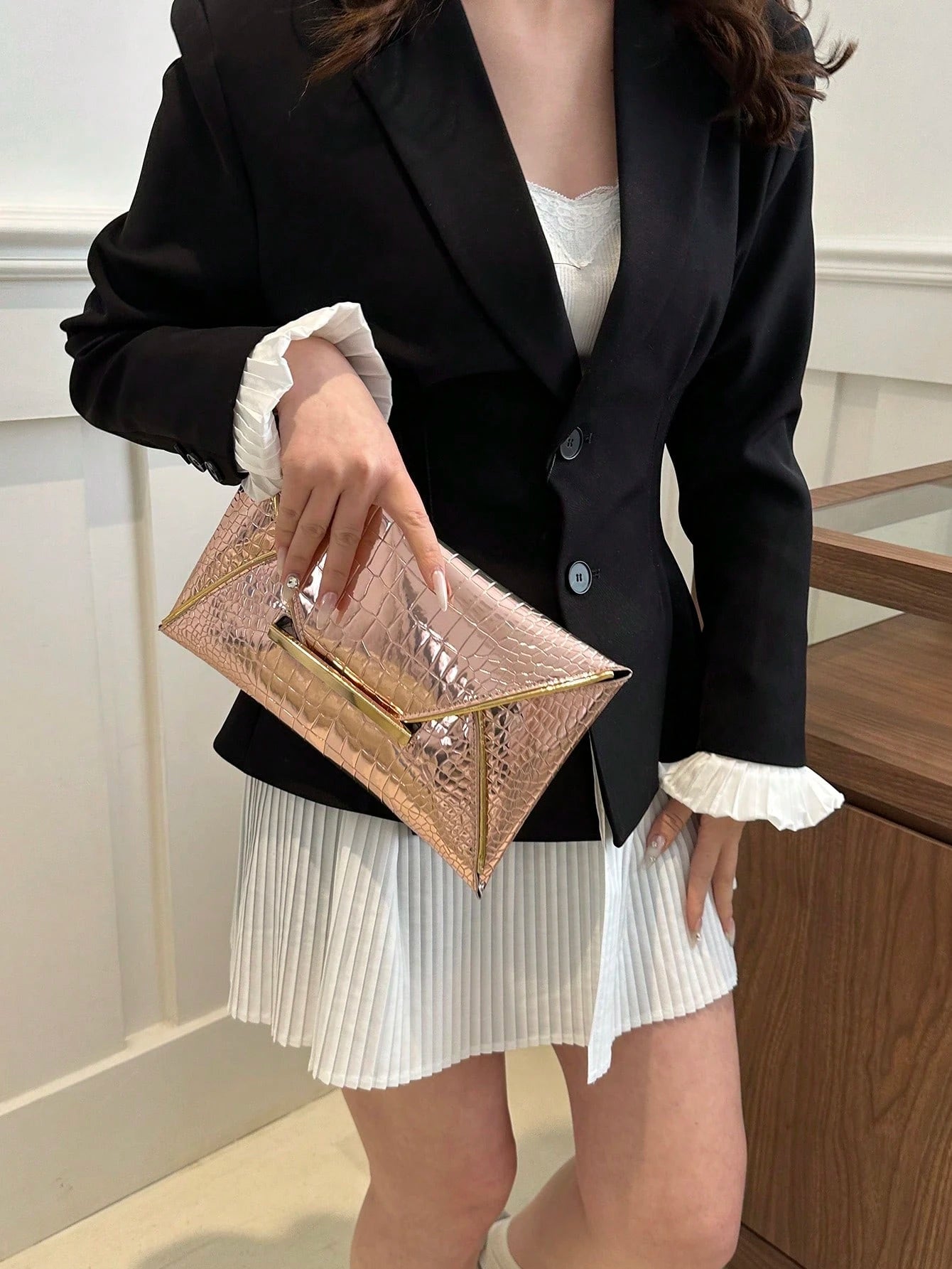 Crocodile Print, Snake Print, Solid Color, Minimalist, Fashionable, Casual PU Clutch, Envelope Bag, Fashionable Clutch Bags For Woman