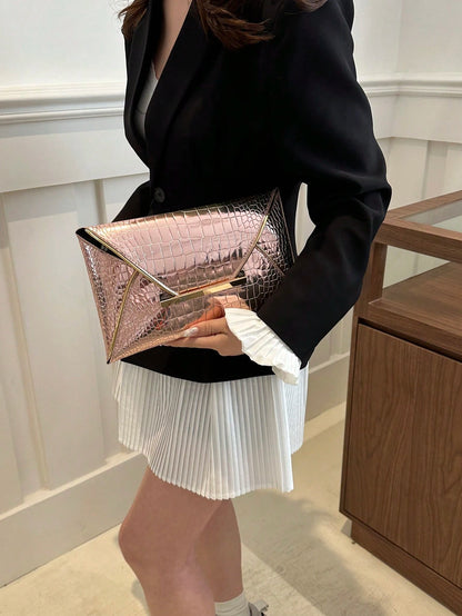 Crocodile Print, Snake Print, Solid Color, Minimalist, Fashionable, Casual PU Clutch, Envelope Bag, Fashionable Clutch Bags For Woman