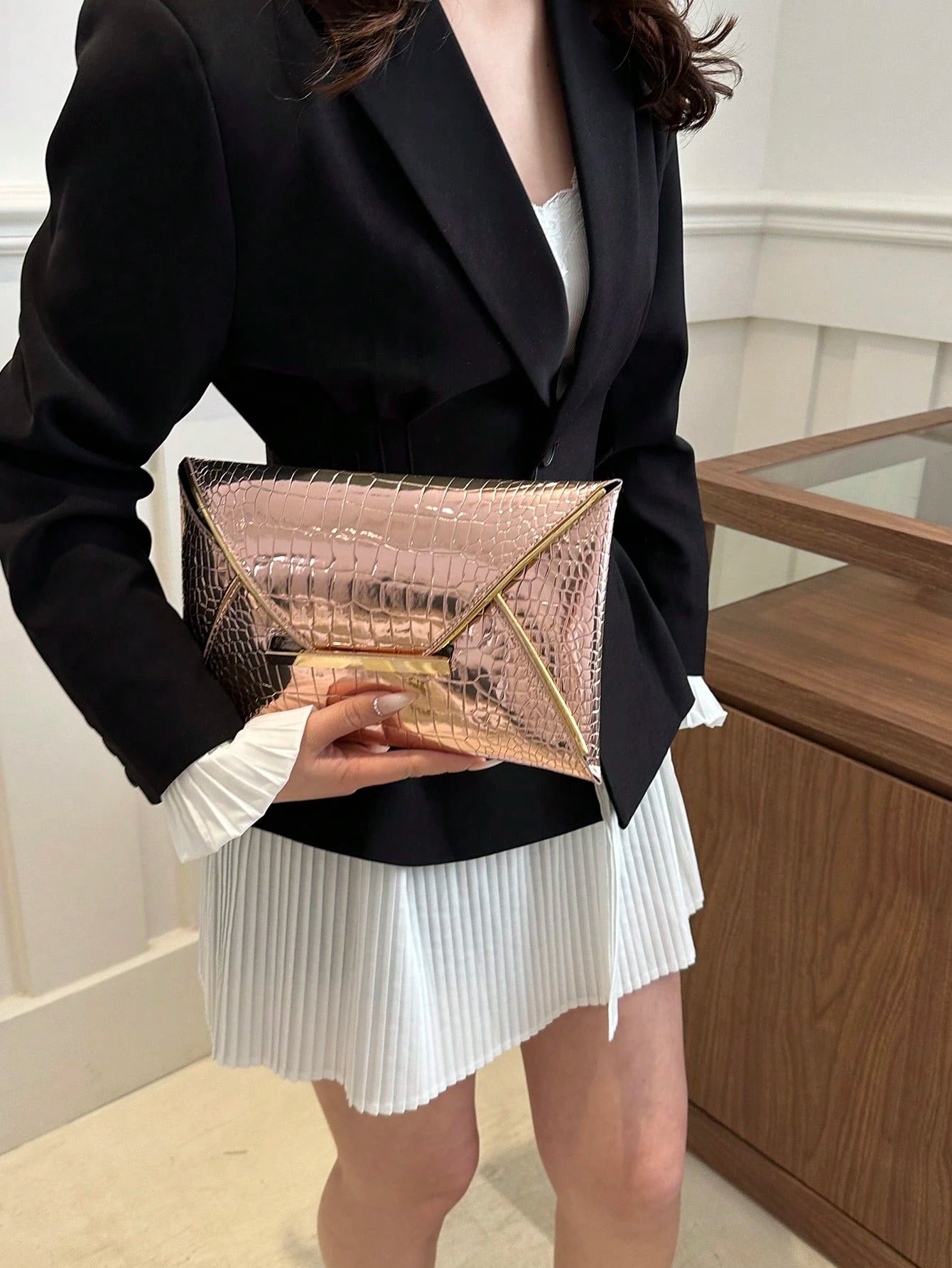 Crocodile Print, Snake Print, Solid Color, Minimalist, Fashionable, Casual PU Clutch, Envelope Bag, Fashionable Clutch Bags For Woman