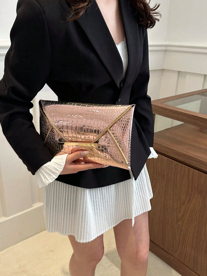 Crocodile Print, Snake Print, Solid Color, Minimalist, Fashionable, Casual PU Clutch, Envelope Bag, Fashionable Clutch Bags For Woman