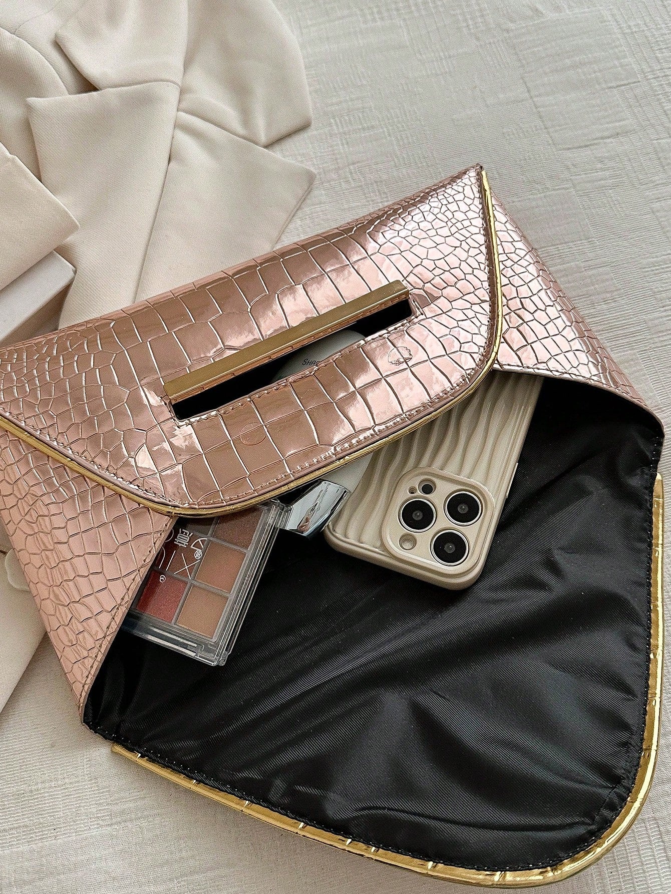 Crocodile Print, Snake Print, Solid Color, Minimalist, Fashionable, Casual PU Clutch, Envelope Bag, Fashionable Clutch Bags For Woman