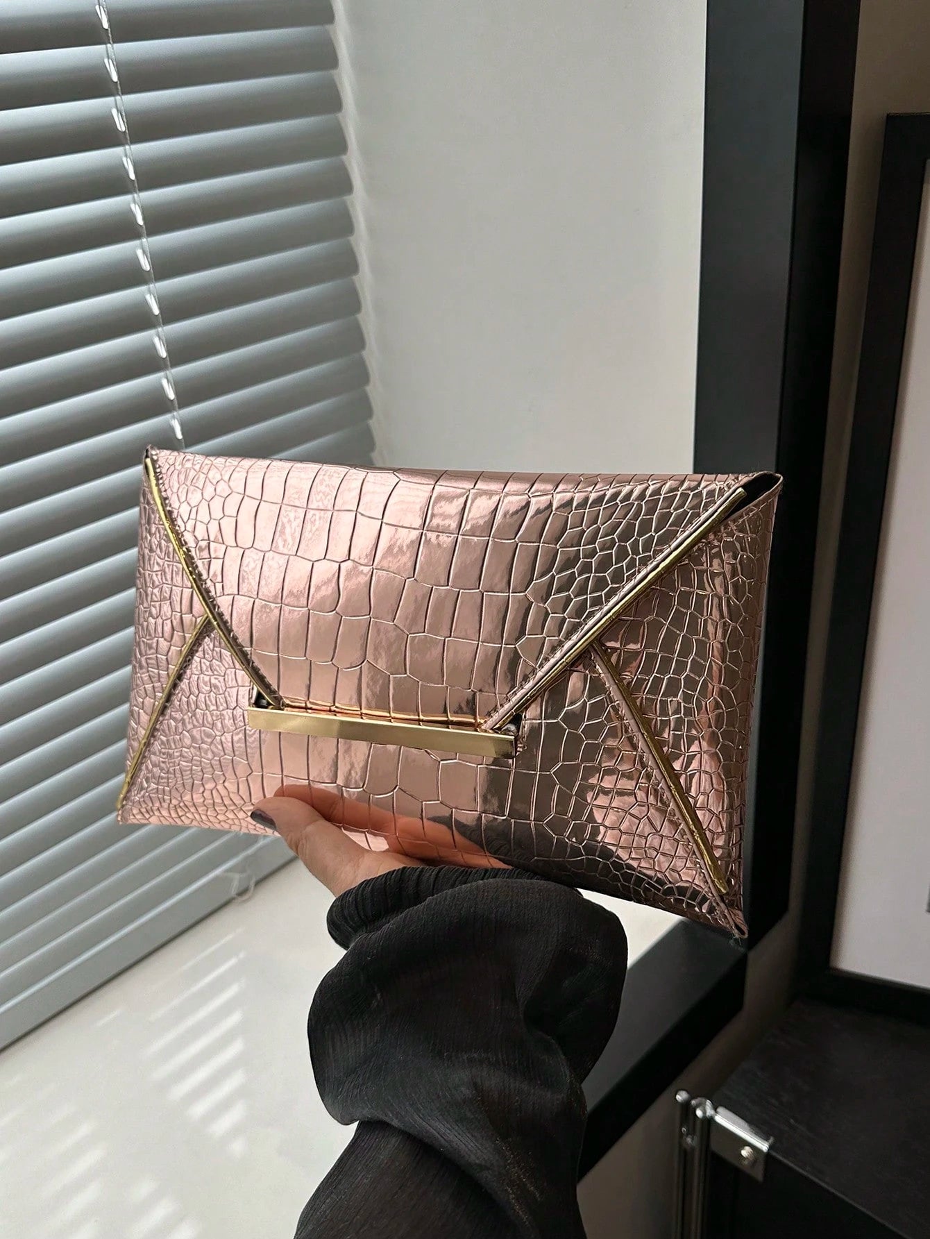 Crocodile Print, Snake Print, Solid Color, Minimalist, Fashionable, Casual PU Clutch, Envelope Bag, Fashionable Clutch Bags For Woman