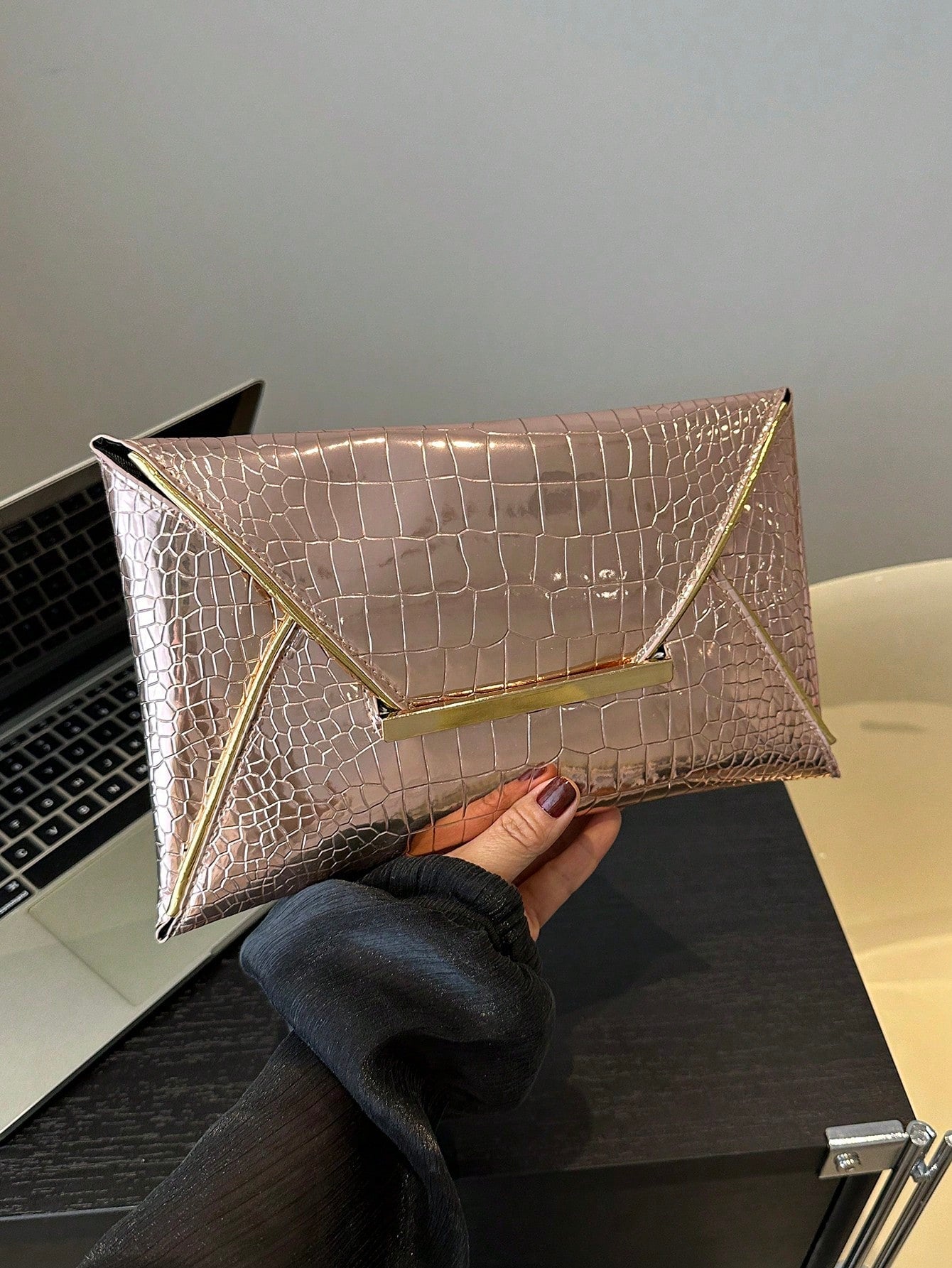 Crocodile Print, Snake Print, Solid Color, Minimalist, Fashionable, Casual PU Clutch, Envelope Bag, Fashionable Clutch Bags For Woman
