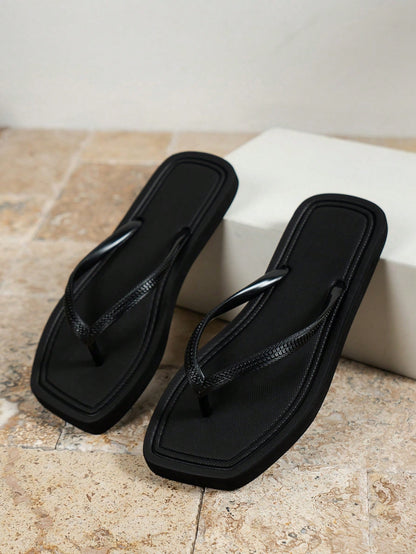 Women's Thick-bottomed Slip-resistant Flip Flops With Toe Thongs For Outdoor Activities, Swimming & Water Leisure, Waterproof Eva Material