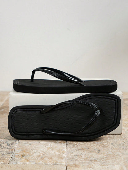 Women's Thick-bottomed Slip-resistant Flip Flops With Toe Thongs For Outdoor Activities, Swimming & Water Leisure, Waterproof Eva Material