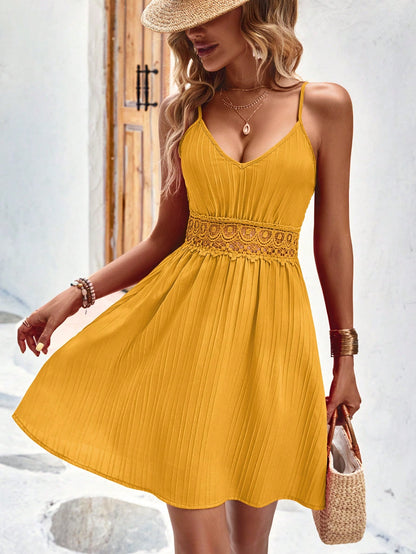 Breezaya Summer Holiday Lace Splicing Waist Cinched Cami Dress