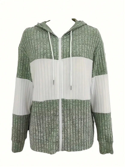 INAWLY Women's Spring And Autumn Casual Color Blocking Drawstring Hooded Jacket Fall Winter Cloth For Women