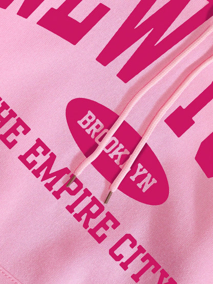 INAWLY Letter Graphic Kangaroo Pocket Drawstring Thermal Lined Hoodie,Long Sleeve Tops