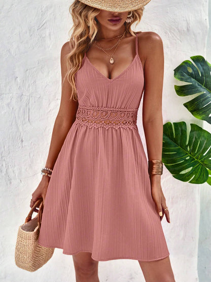 Breezaya Summer Holiday Lace Splicing Waist Cinched Cami Dress