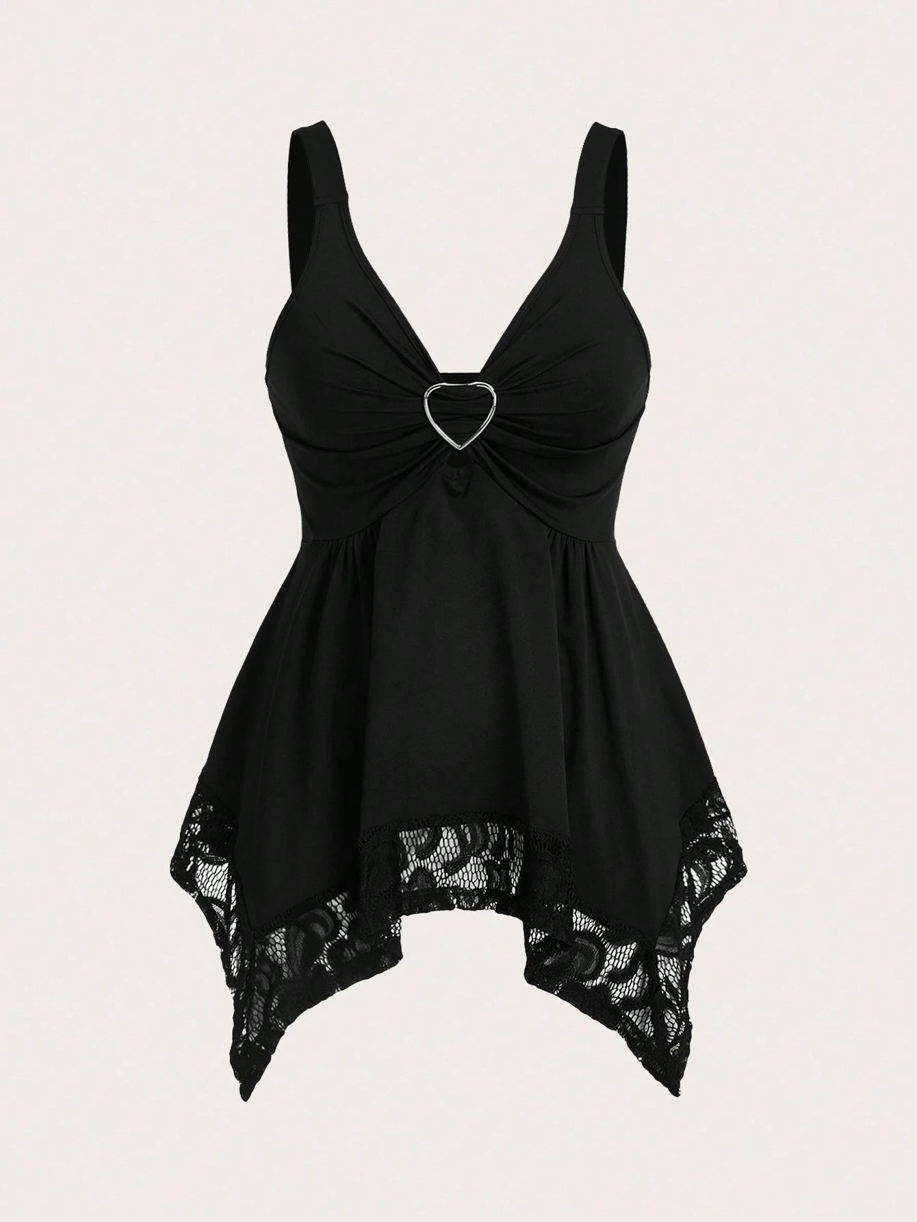 Sweetra Women Lace Decorated Heart Shaped And Floral Splicing Tank Top Y2K Outfit