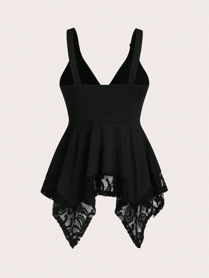 Sweetra Women Lace Decorated Heart Shaped And Floral Splicing Tank Top Y2K Outfit