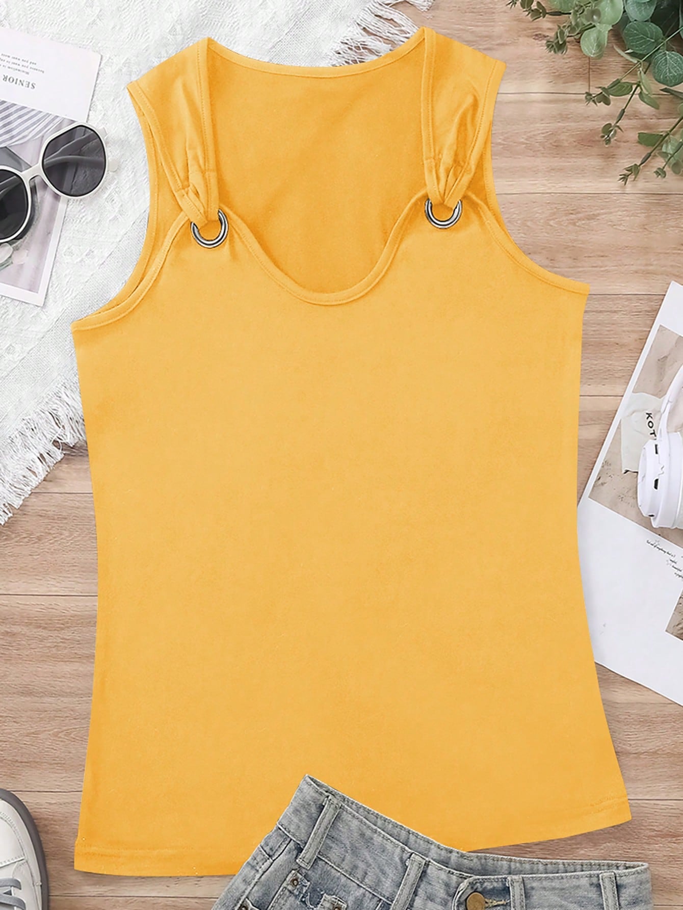 INAWLY Women's Metallic Button Decorated Tank Top For Summer